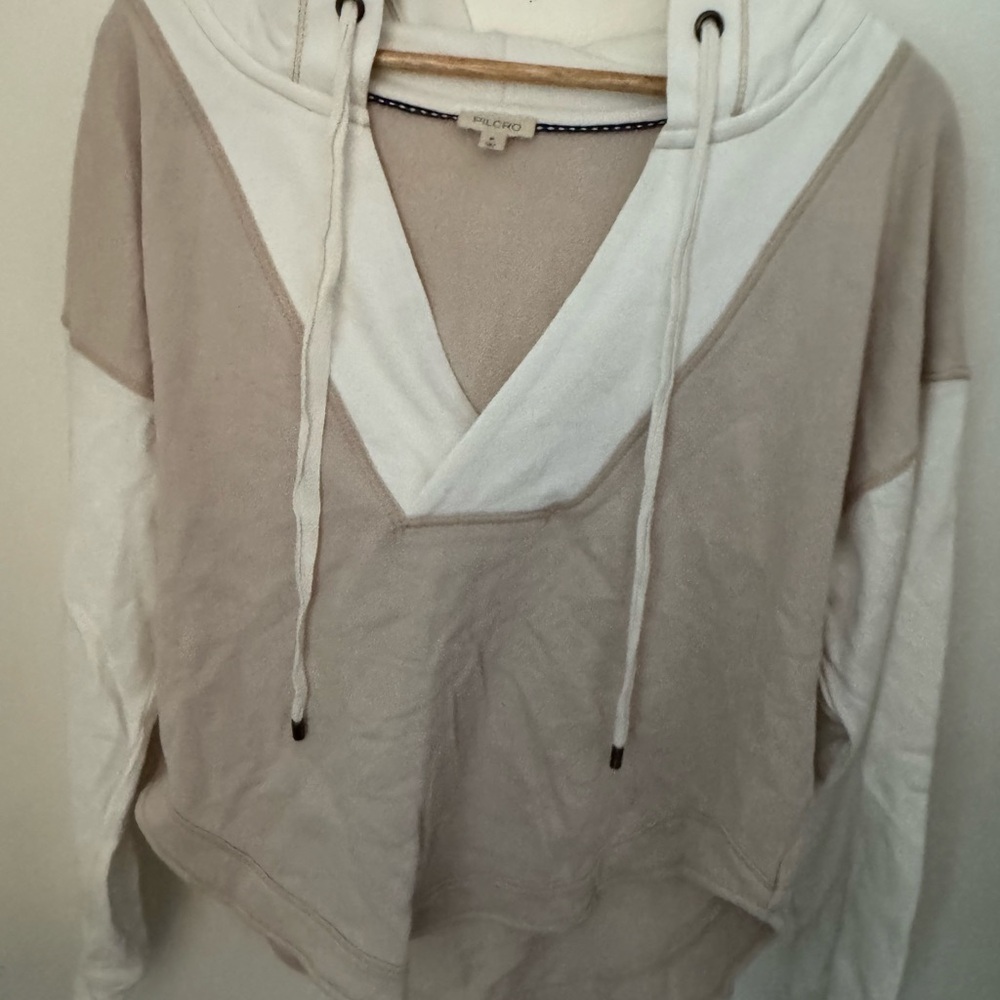 Anthropologie Pilcro Wharfside V-Neck Hooded Sweatshirt in Neutral Size M - Picture 5 of 10